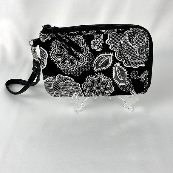 Thirty One Floral Paisley Wristlet Wallet ID Holder Organizer Black White - Picture 2 of 9